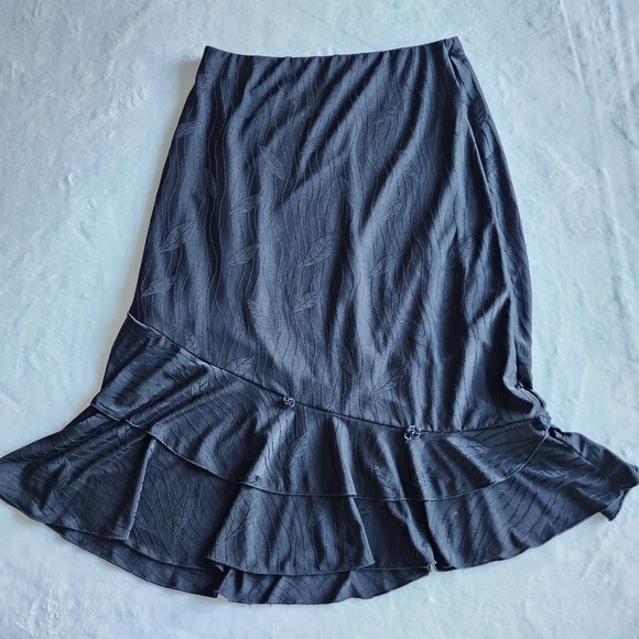 HYR Ruffle Flounce Skirt Womens XL Black Midi Jacquard Witchy Goth Whimsigoth - Picture 6 of 13